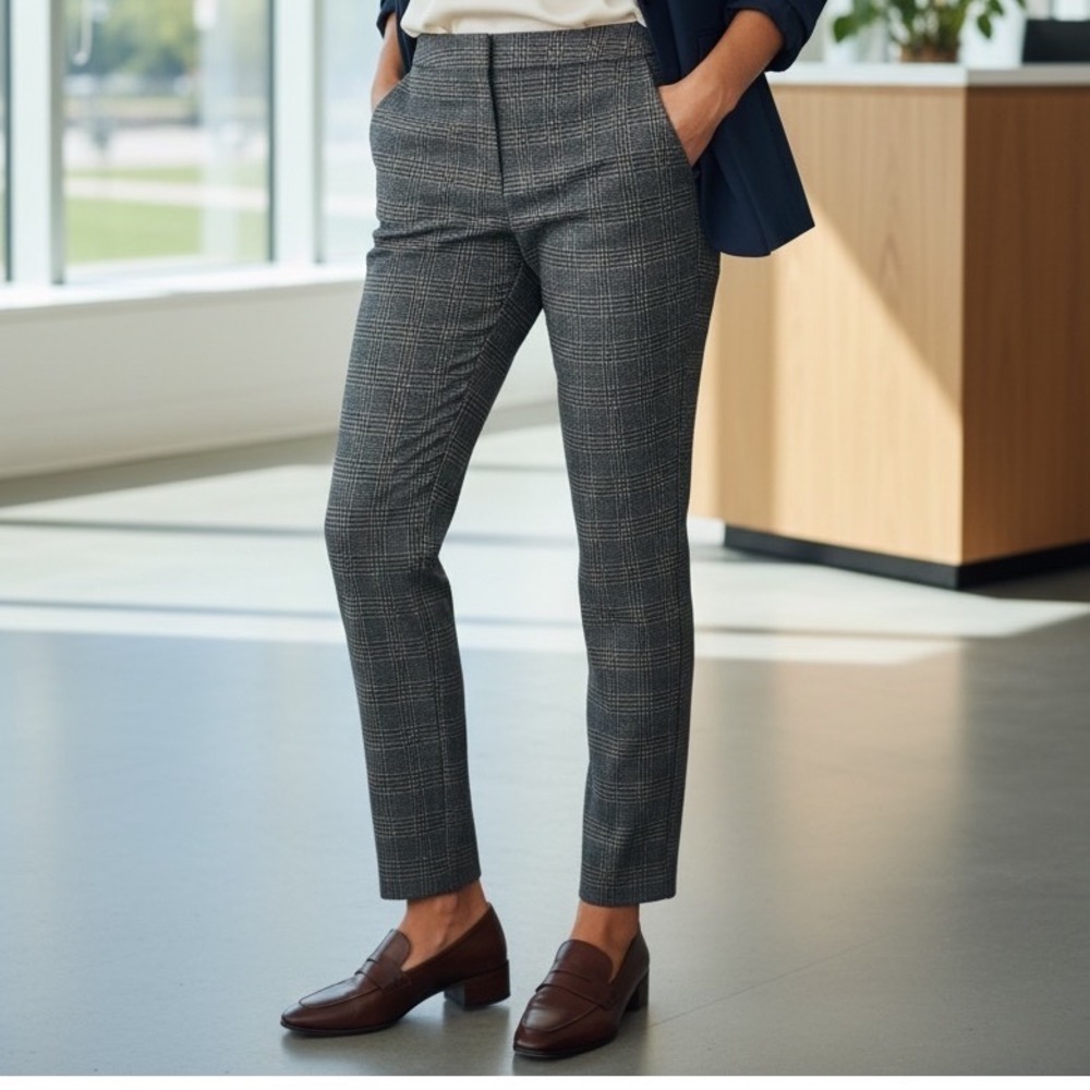 Banana Republic Sloan Slim Ankle Pants 8 Gray Glen Plaid Professional Trousers